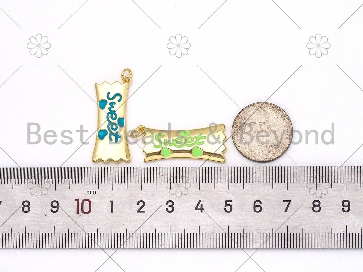 Enamel Colorful Sweet Word with Heart on Candy Shape Pendant,18K Gold Filled Enamel Candy Charm,Enamel Jewelry,30x14mm,Sku#L594