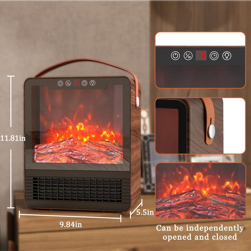 【HAPPY New Year 】TMWINGS Mini Electric Fireplace Space Heater 1500W with Realistic 3D Flame Remote Control Adjustable Thermostat 12H Timer 2 Heat Settings Fan-Only Mode Tip-Over & Overheat Protection Portable Indoor Heater for Bedroom Living Room Office