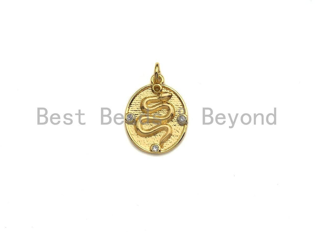 Clear CZ Micro Pave Snake Embossment On Oval Pendant Charm, Cubic Zirconia Charm, 13x17mm,sku#Z854