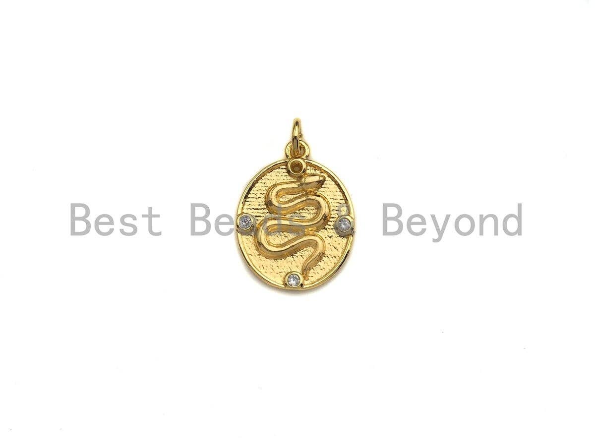 Clear CZ Micro Pave Snake Embossment On Oval Pendant Charm, Cubic Zirconia Charm, 13x17mm,sku#Z854
