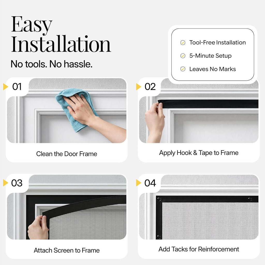 AUGO Heavy Duty Magnetic Screen Door - Self-Sealing Mesh for Ultimate Bug Protection - Ideal for Kids and Pets - 38" x 83" with Innovative Stay Open Feature