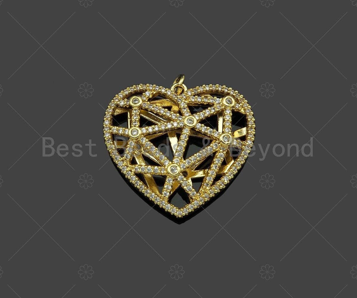 CZ Micro Pave 3D Heart Cage Shape Pendant/Charm, SKU#L492