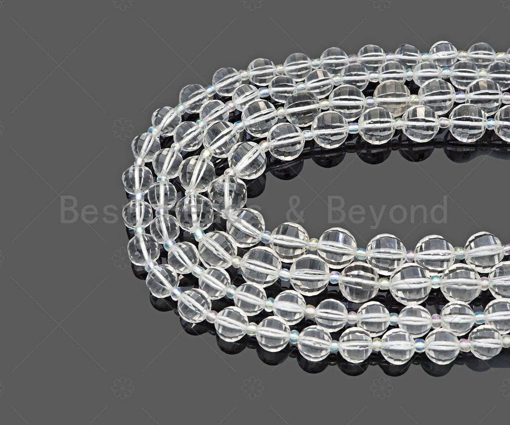 New Cut!!! Natural High Quality Round Latern Cut Clear Quartz Beads, 8mm/10mm Genuine Crystal Beads, 15.5'' Full Strand, Sku#U1122