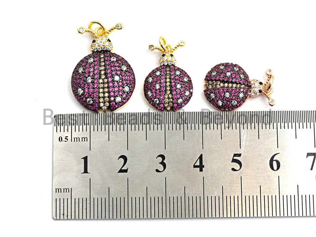 19mm CZ Fuchsia Color Micro Pave Ladybird Pendant,CZ Paved Ladybird Charm Gold,Silver,Rose Gold,Gunmetal plated,sku#F748