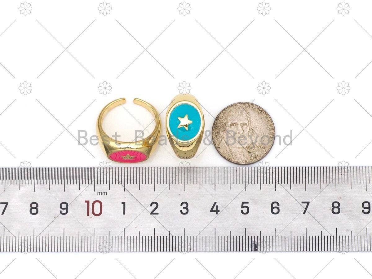 Star On Colorful Enamel Round Adjustable Ring, Sku#Y544