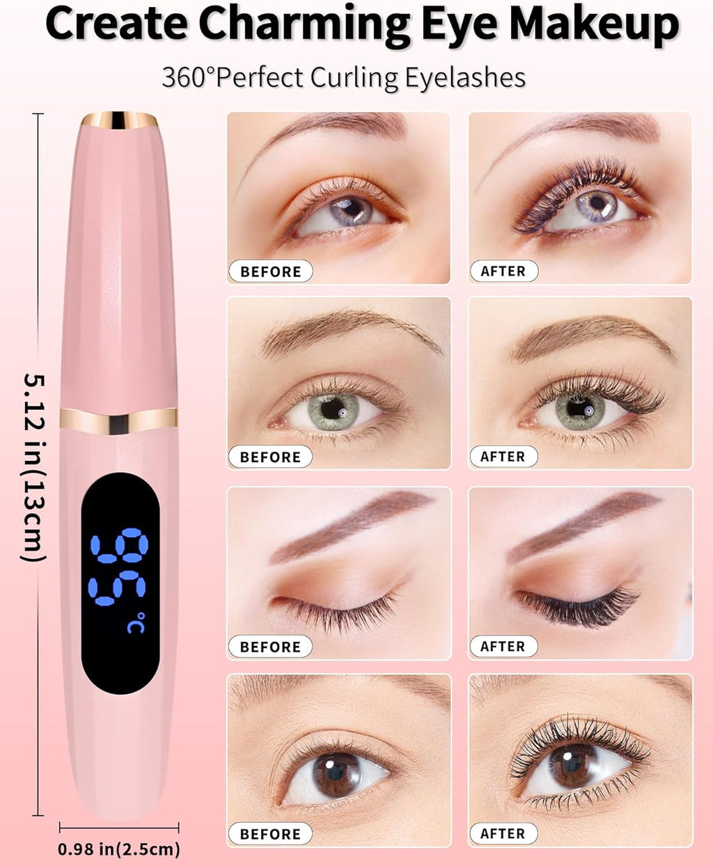 Heated Eyelash Curlers - Eye Lash Curler Heat - Mini Electric Eyelash Curler with LED Display 3 Temp Settings USB Rechargeable Natural Curling 24H Long Lasting for Women Makeup Tools Gifts