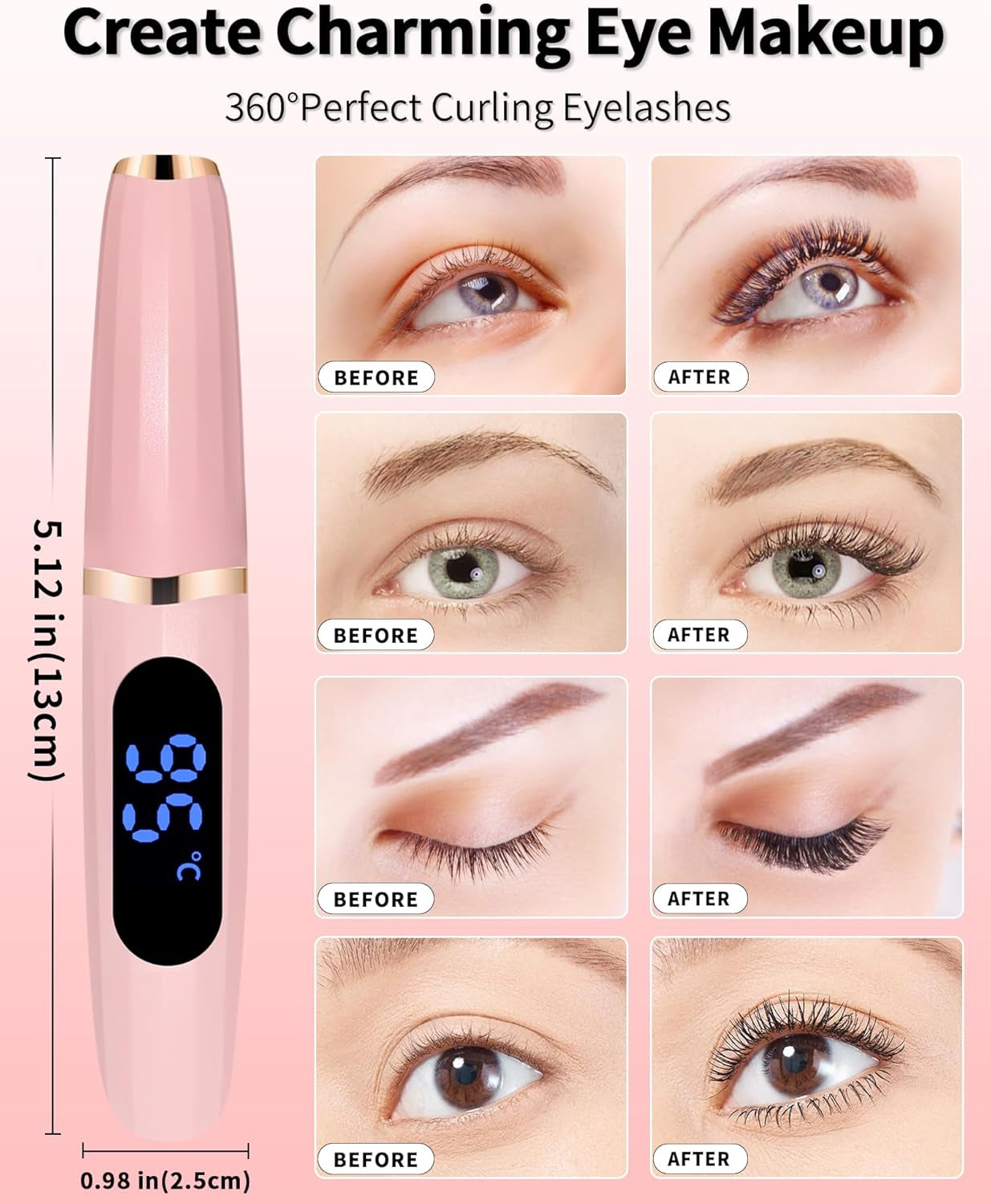 Heated Eyelash Curlers - Eye Lash Curler Heat - Mini Electric Eyelash Curler with LED Display 3 Temp Settings USB Rechargeable Natural Curling 24H Long Lasting for Women Makeup Tools Gifts