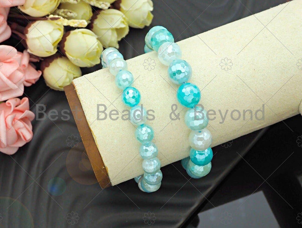 Mystic Aqua Blue Banded Agate Stretchy Bracelet