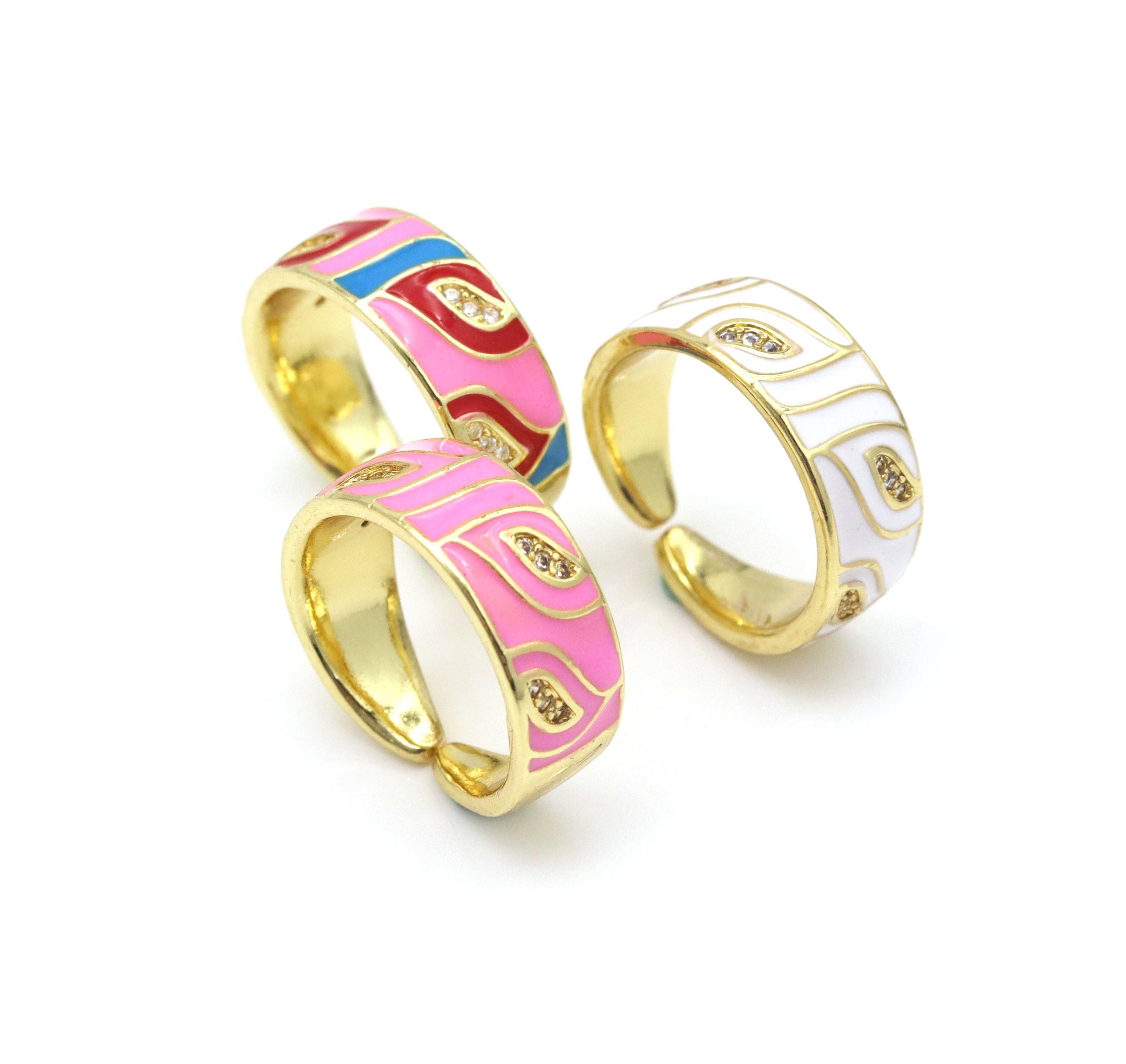 CZ Leaf on Enamel Band Shape Adjustable Ring, Sku#JL62
