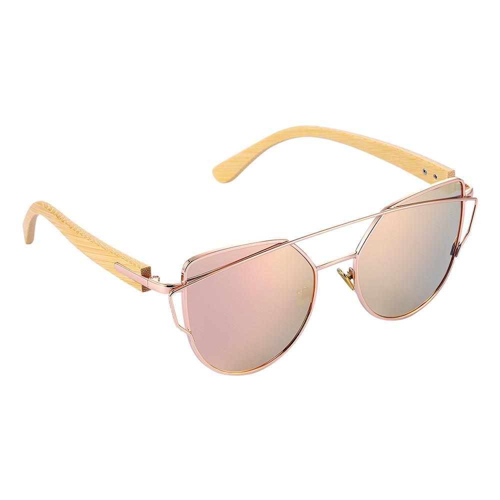 Lunettes de soleil œil de chat modernes pour femmes Lunettes de soleil polarisées avec monture en métal et monture en bois de bambou naturel Style tendance