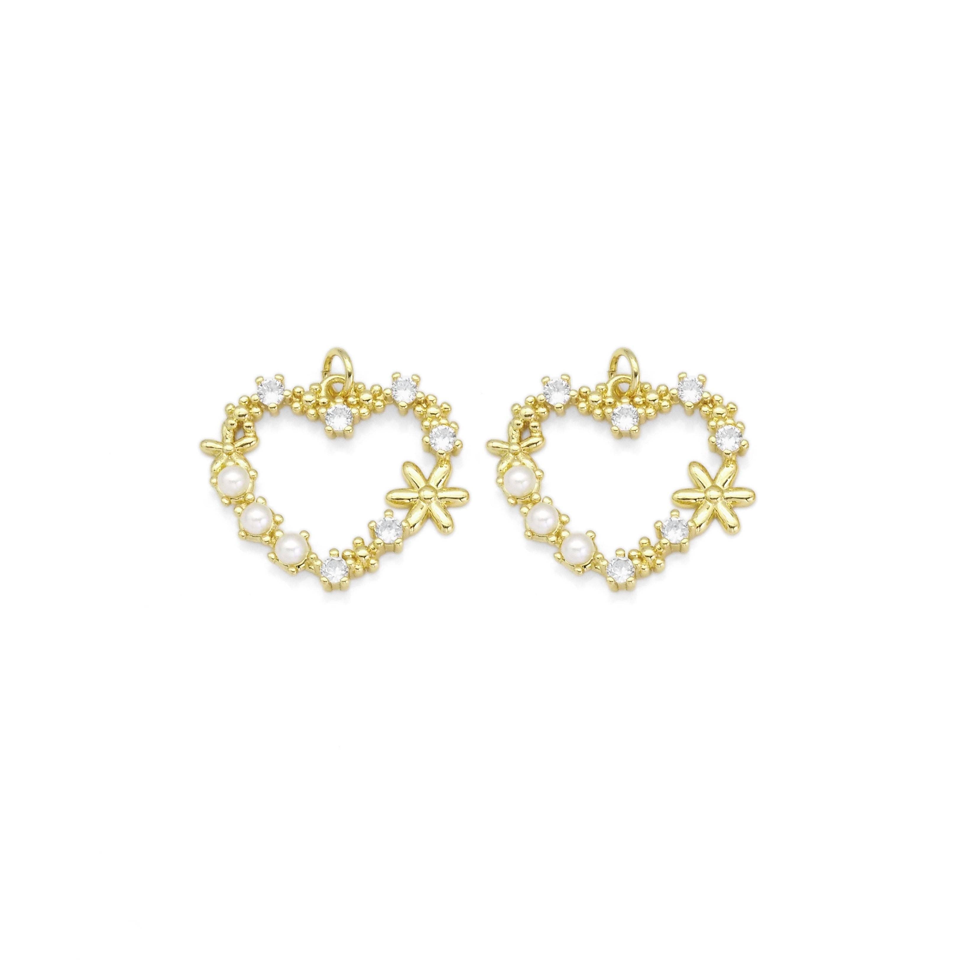 Pearl Flower Heart  Pendant Charm, Sku#LK885