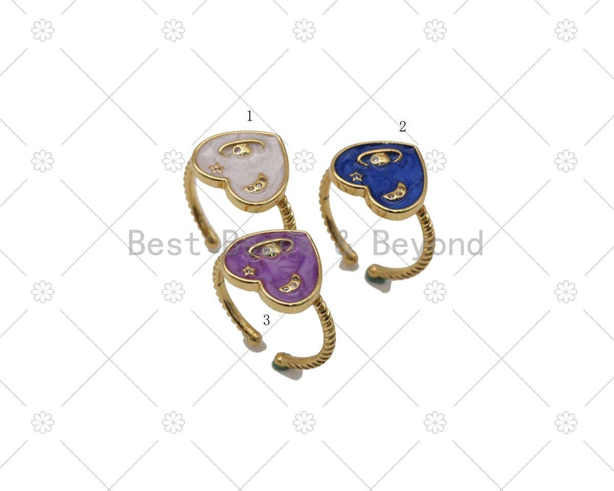 CZ Enamel Heart Adjustable Ring, Sku#JD21