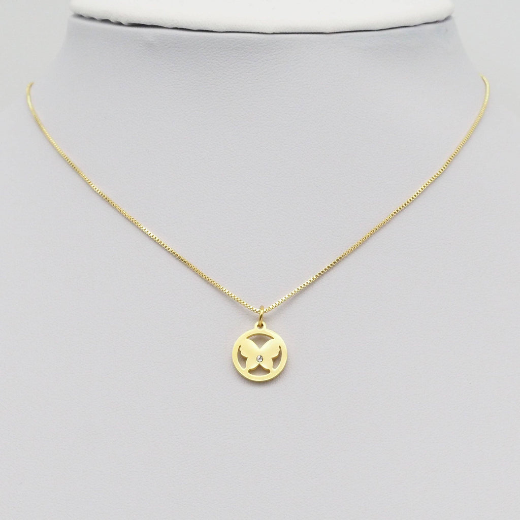Plain Butterfly Circle Charm with CZ, Sku#Y868