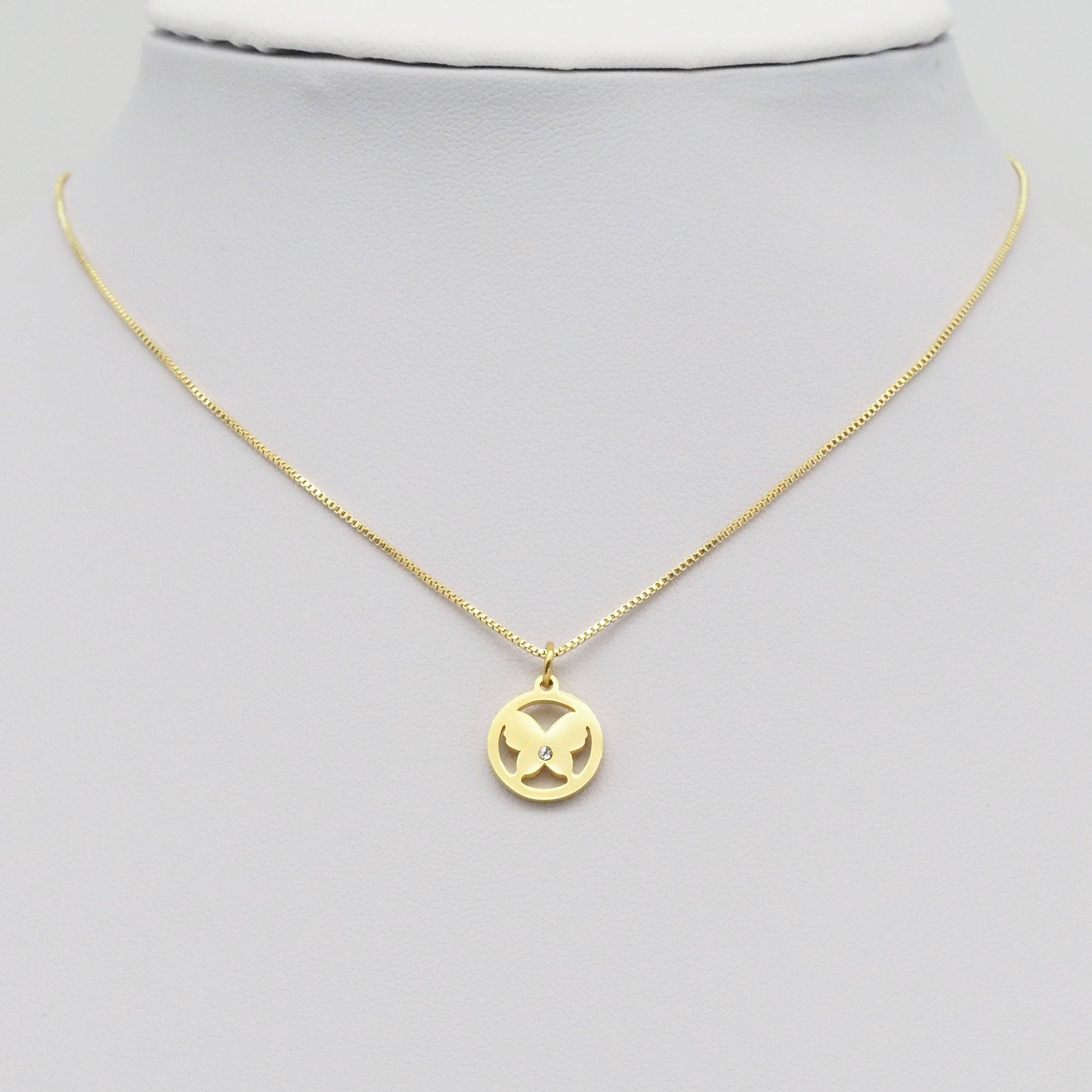 Plain Butterfly Circle Charm with CZ, Sku#Y868