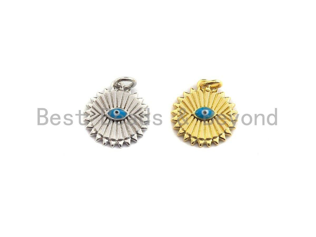 NEW Turquoise Enamel Evil Eye On Pleat Coin Pendant,Cz Micro Pave Oil Drop Round pendant,Enamel Jewelry,14x16mm,sku#Z517