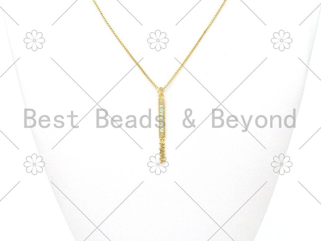 Colorful Enamel Love You Mama Word On Long Bar Pendant,18K Gold Filled Charm,Mother's Day Charm,Enamel Jewelry,4x30mm,Sku#LK394