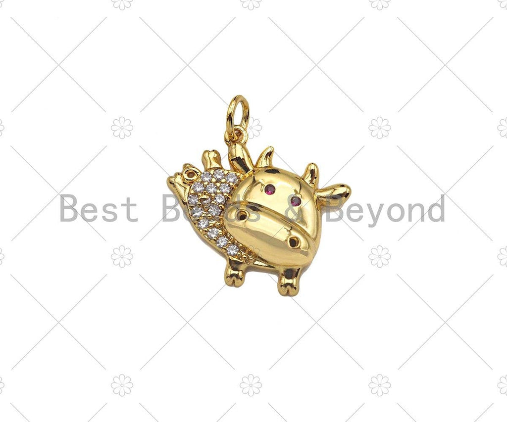 Gold Filled CZ Micro Pave Cute Flying Cow Shape Pendant, 18K Gold Filled Cow Charm, Necklace Bracelet Charm Pendant, 13x15mm, Sku#Y451