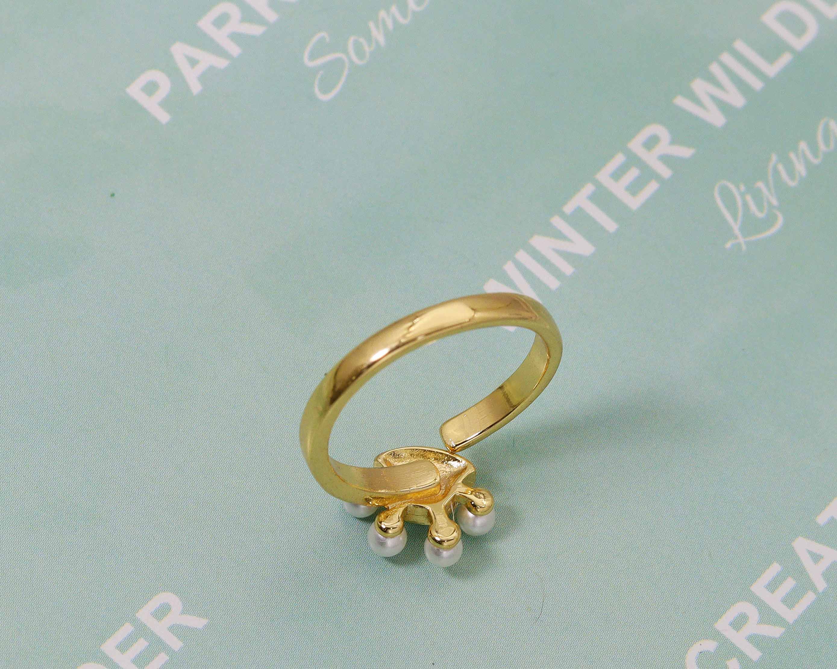 Mother of Pearl Heart and Ball Open Ring, Sku#ZX48
