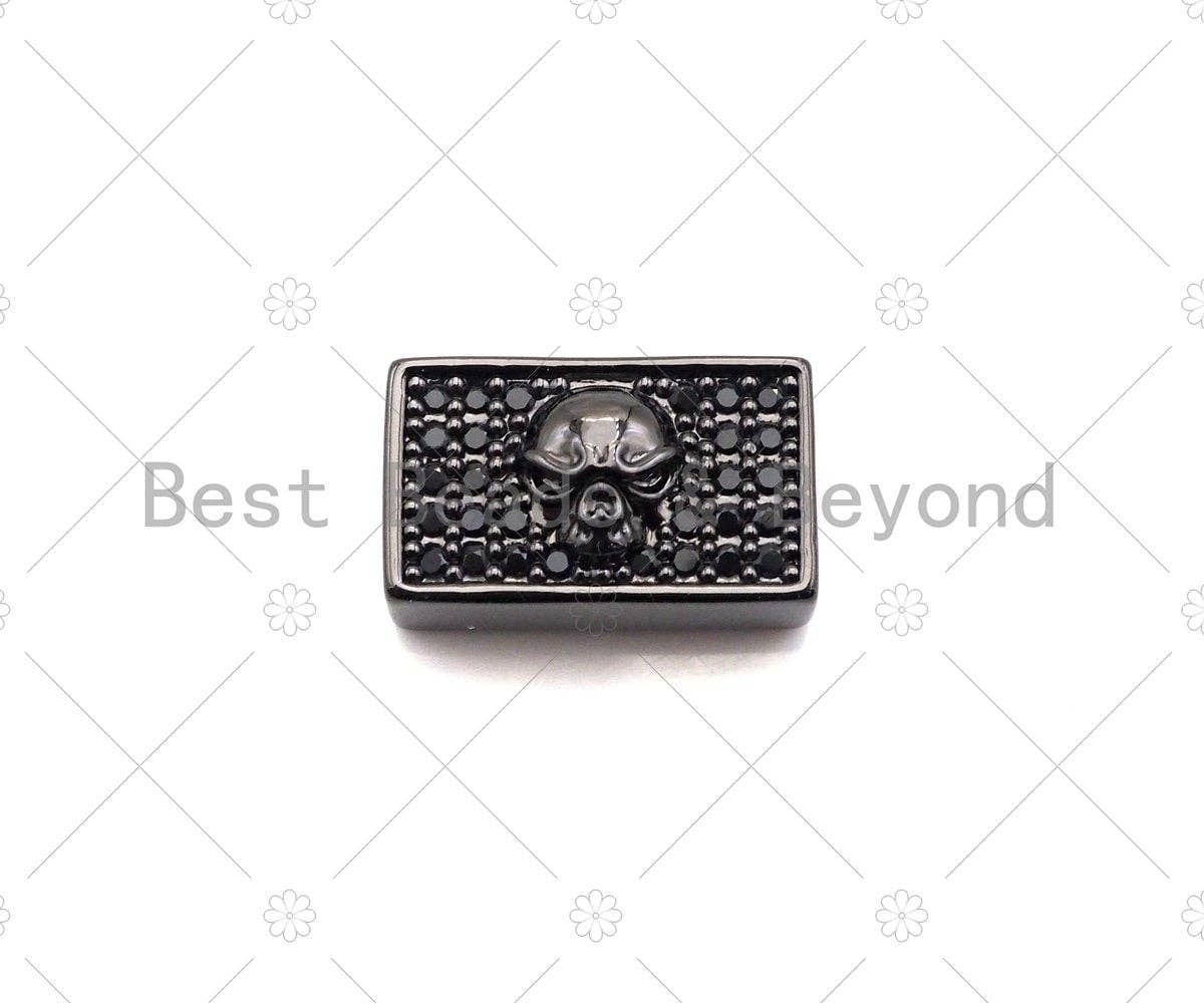 Black CZ Large Hole Embossment Spider Man Head Spacer Micro Pave Beads, CZ Cuboid Spacer Beads, Men's Bracelet Findings,13x8mm, SKU#LD12
