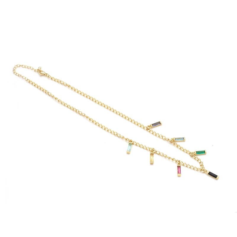 Dangle Colorful Baguette CZ Dainty Chain Necklace,sku#EF311