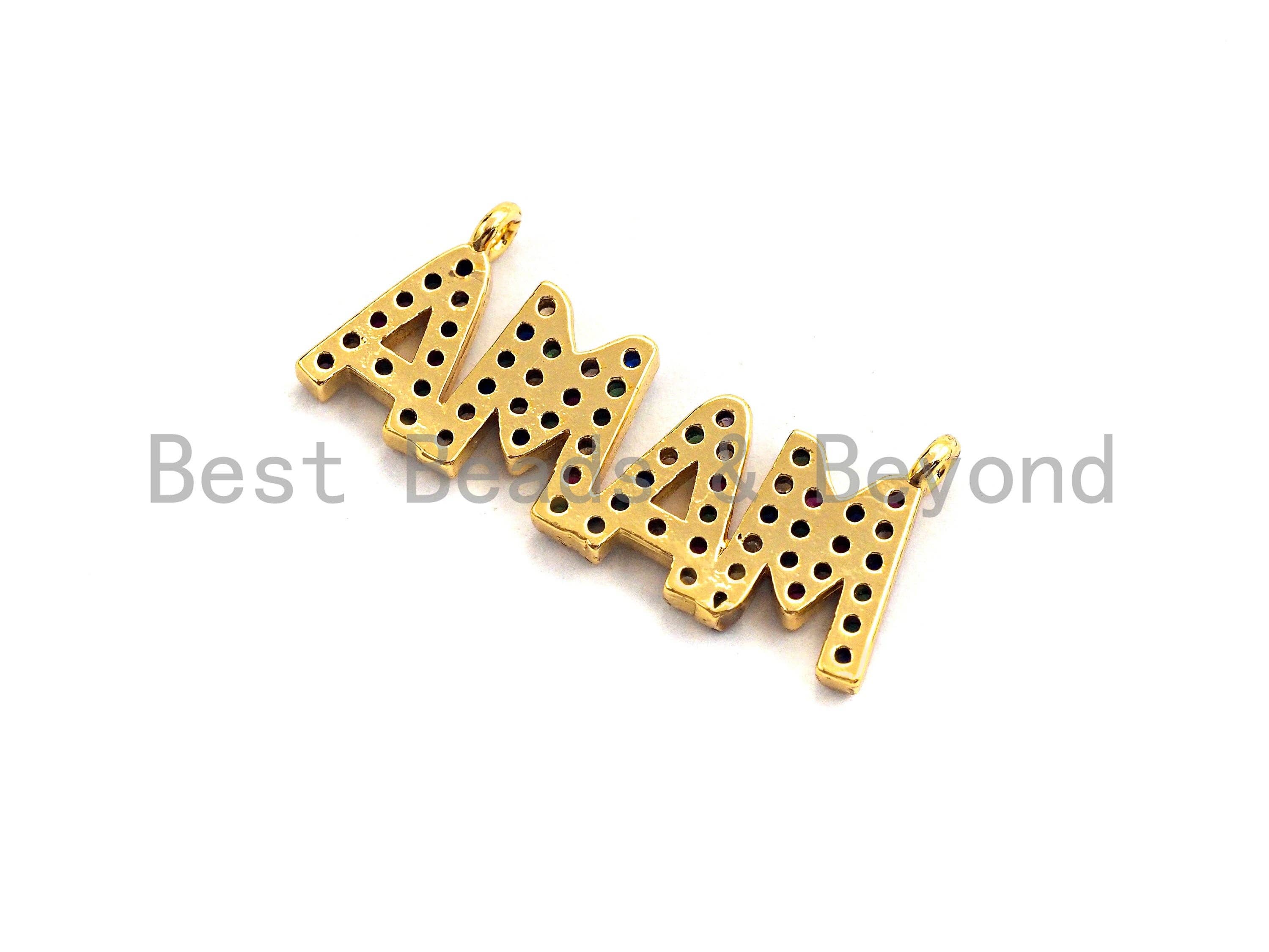 Colorful Cz Micro Pave MAMA Letter Connector/Link, Cz Pave Bracelet Necklace Connector in Gold Finish,12x28mm,sku#M276C