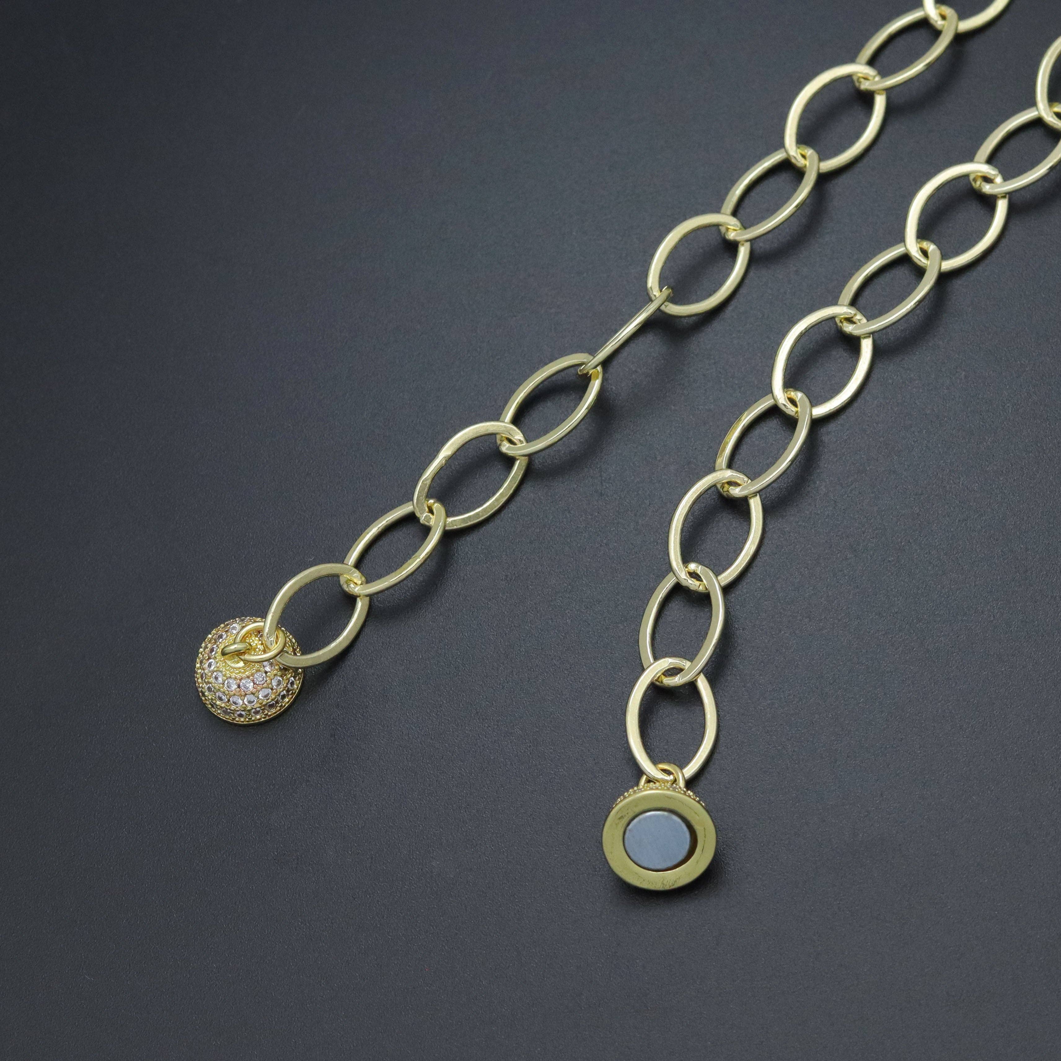 Gold Oval Link Magenetic Ball Necklace, Sku#EF624