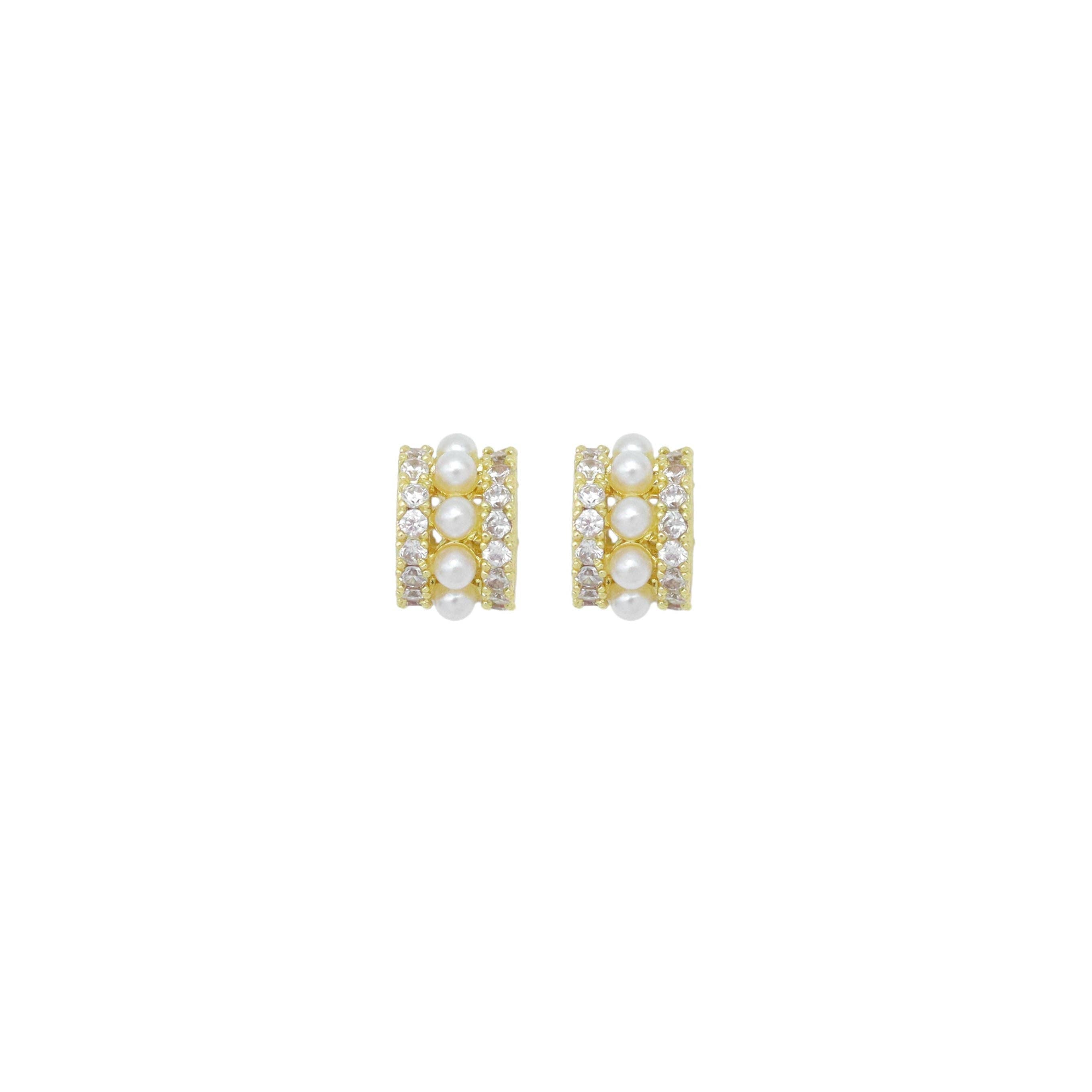 CZ White Pearl Gold Tube Charm Space Beads, Sku#A423
