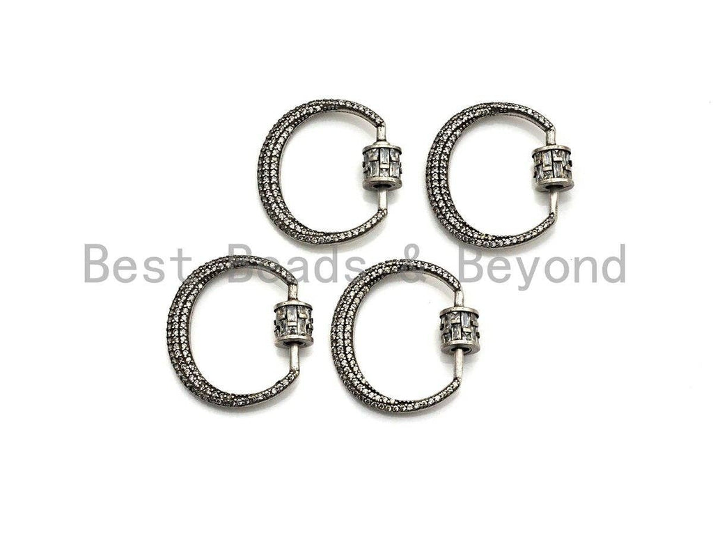 Fully Clear CZ Micro pave Crescent D Shape Clasp, CZ Pave D Clasp, Antique Silver Carabiner Clasp, 24x25mm, sku#H182