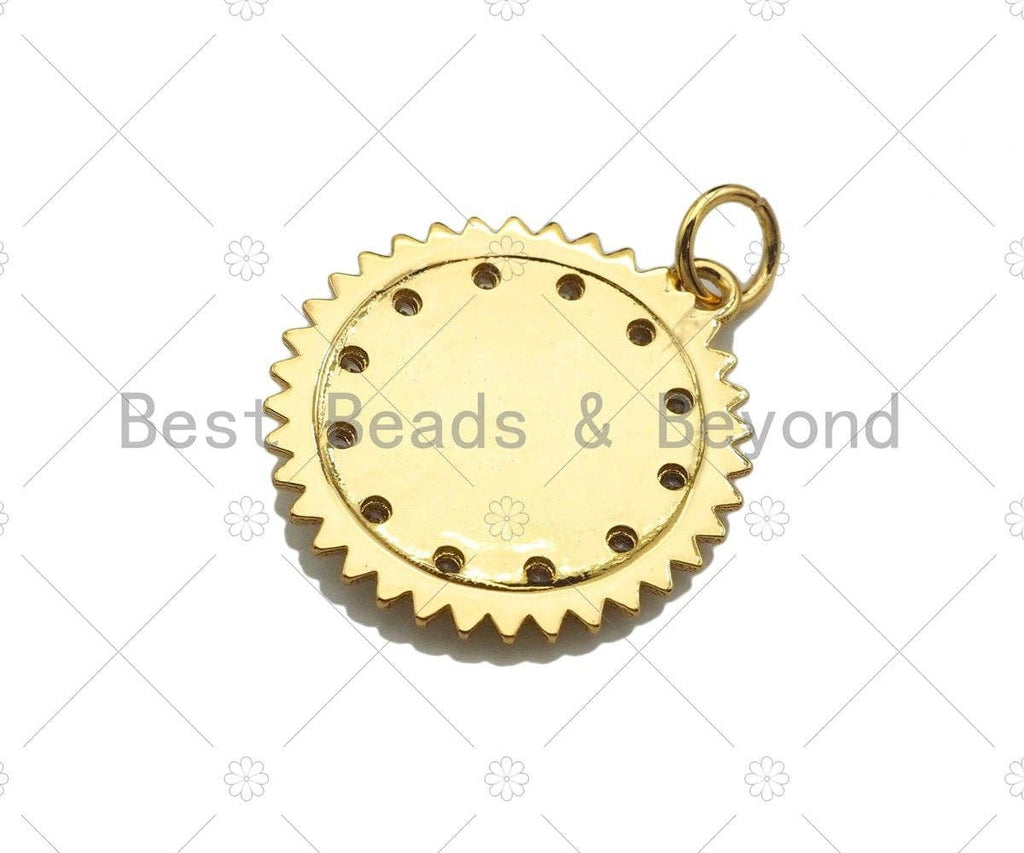 CZ Micro Pave Pyramid medallion Coin Pendant/Charm, 18k Gold medallion Charm, Necklace Bracelet Charm Pendant,18x20mm, sku#Y363