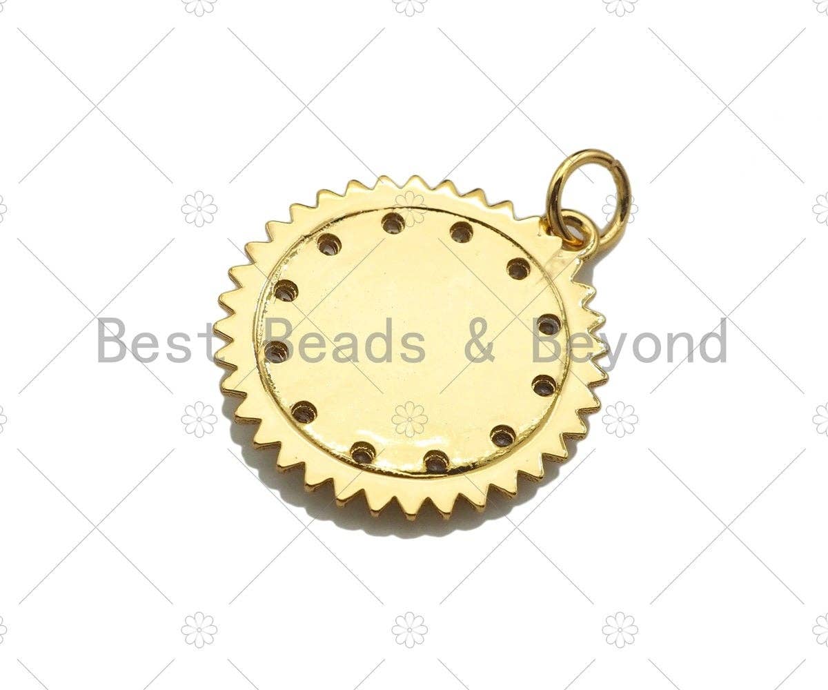 CZ Micro Pave Pyramid medallion Coin Pendant/Charm, 18k Gold medallion Charm, Necklace Bracelet Charm Pendant,18x20mm, sku#Y363