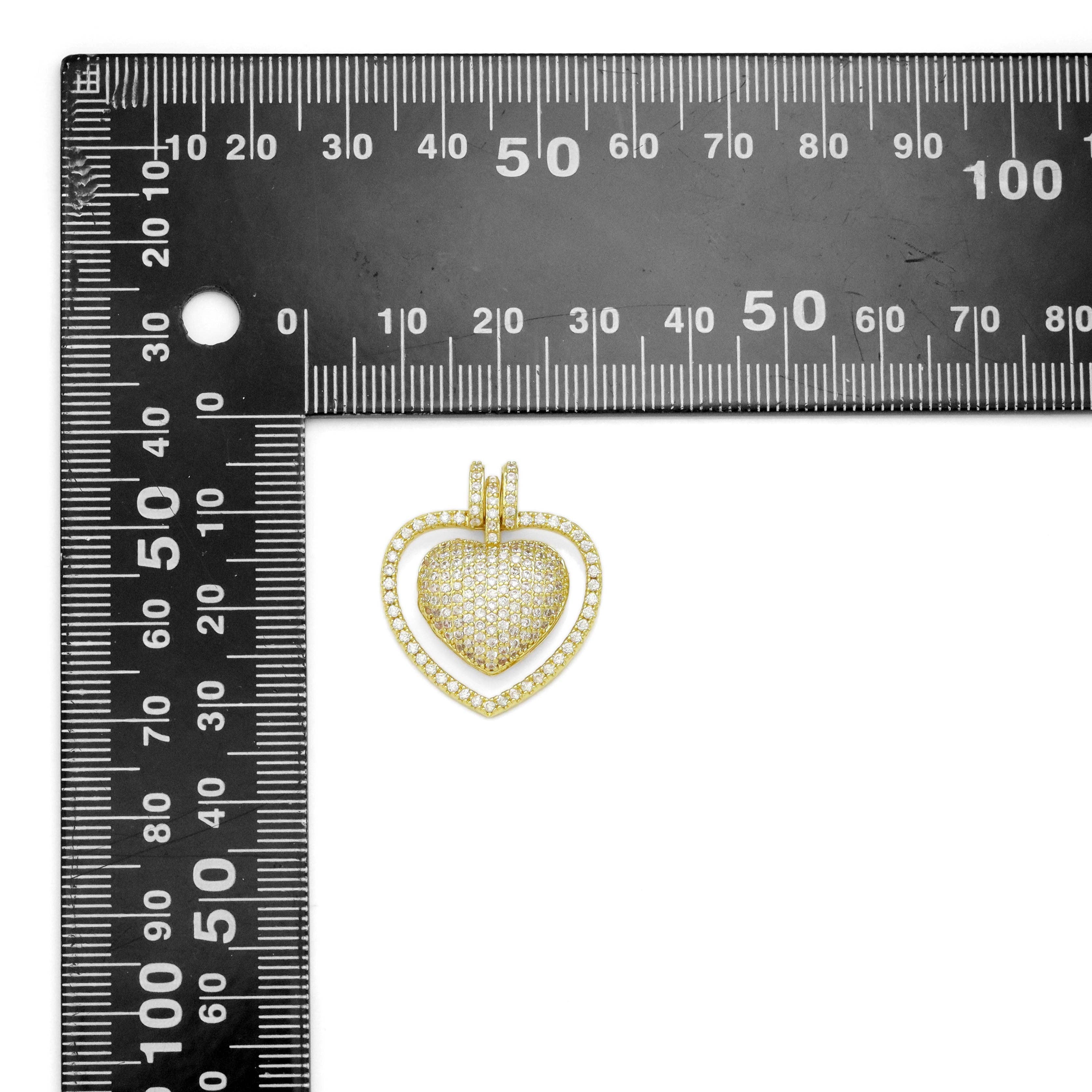 CZ Pave Double Heart Pendant, Sku#A216
