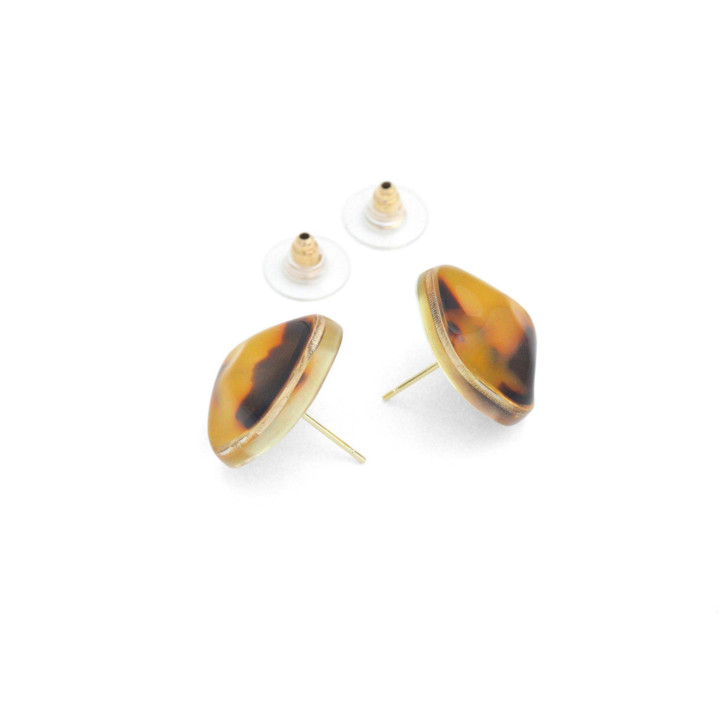 White Heart Brown Square Statement Earrings, Sku#O122