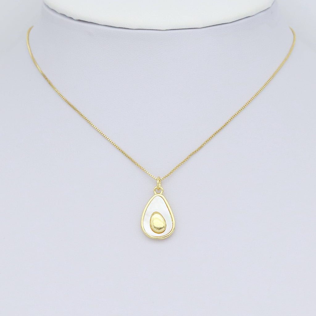 CZ Pave Mother of pearl Gold Avocado Drop Shape Charm Pendant, Sku#LK953