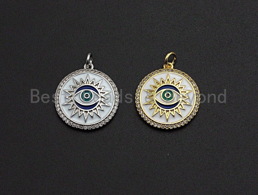 NEW Enamel Evil Eye Sun On Round Coin Pendant,Cz Micro Pave Oil Drop Round pendant,Enamel Charm,Enamel Jewelry,19x21mm,sku#Z515C