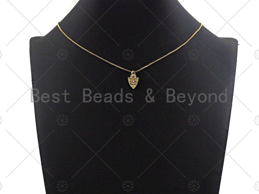 18k Shiny Gold Evil Eye On Triangle Shape Charms, Multicolor CZ Gold Triangle Charms, Gold Pendant,Evil Eye Necklace Charms,11x14mm,Sku#Y336