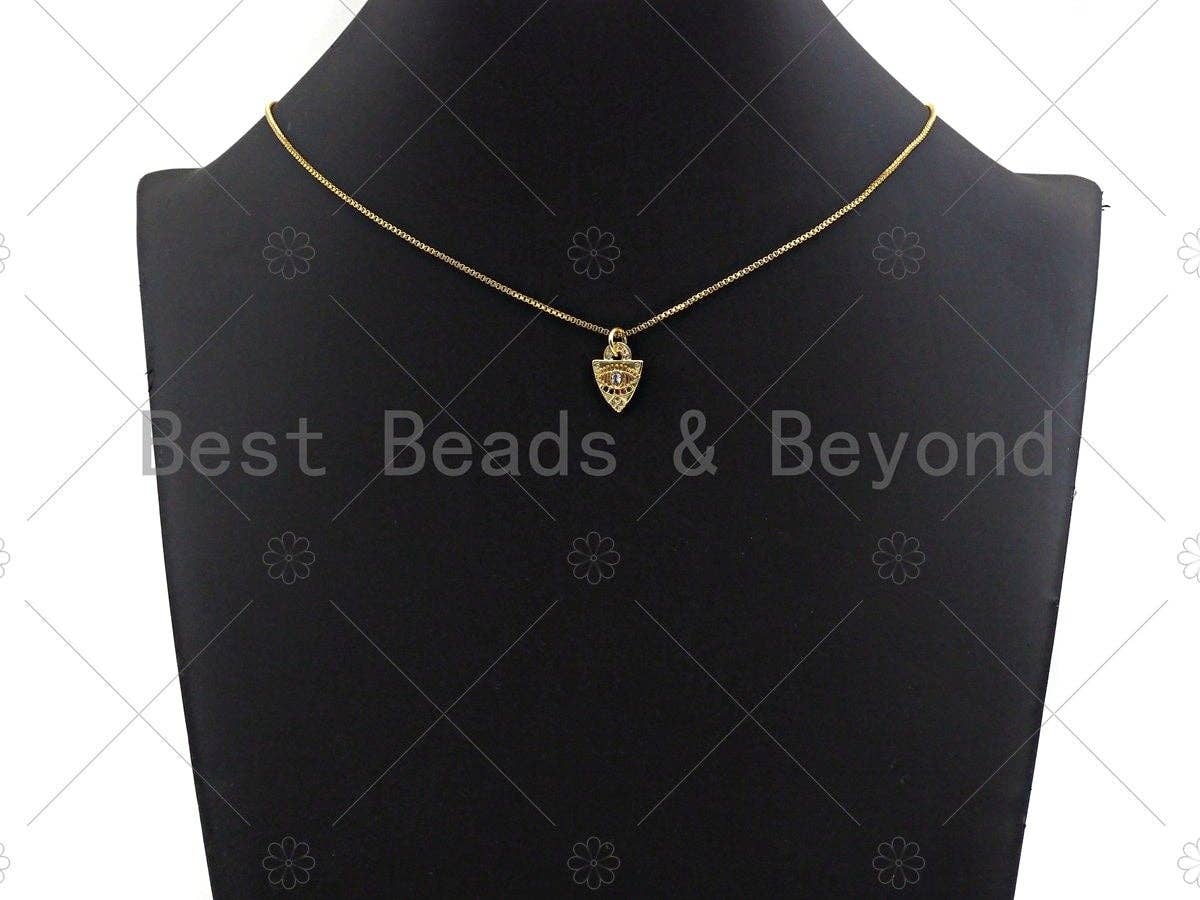 18k Shiny Gold Evil Eye On Triangle Shape Charms, Multicolor CZ Gold Triangle Charms, Gold Pendant,Evil Eye Necklace Charms,11x14mm,Sku#Y336