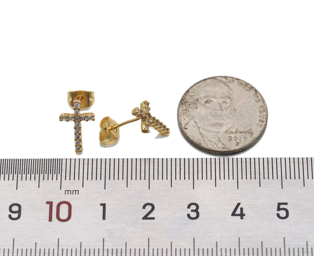 CZ Micro Pave Cross Shape Stud Earring , 18K Gold Filled Latch Back Earrings, Cross Earring, Sku#LD177