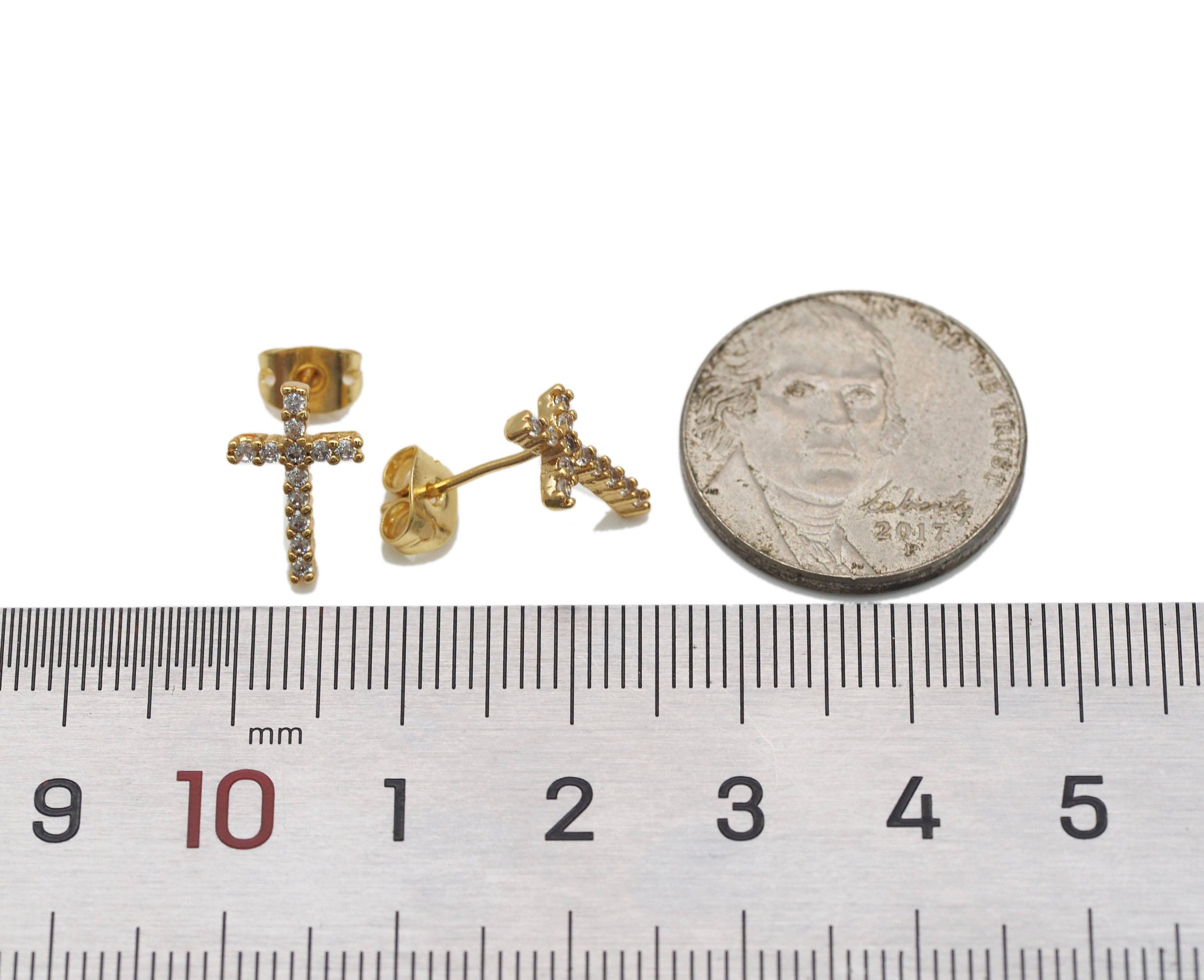 CZ Micro Pave Cross Shape Stud Earring , 18K Gold Filled Latch Back Earrings, Cross Earring, Sku#LD177