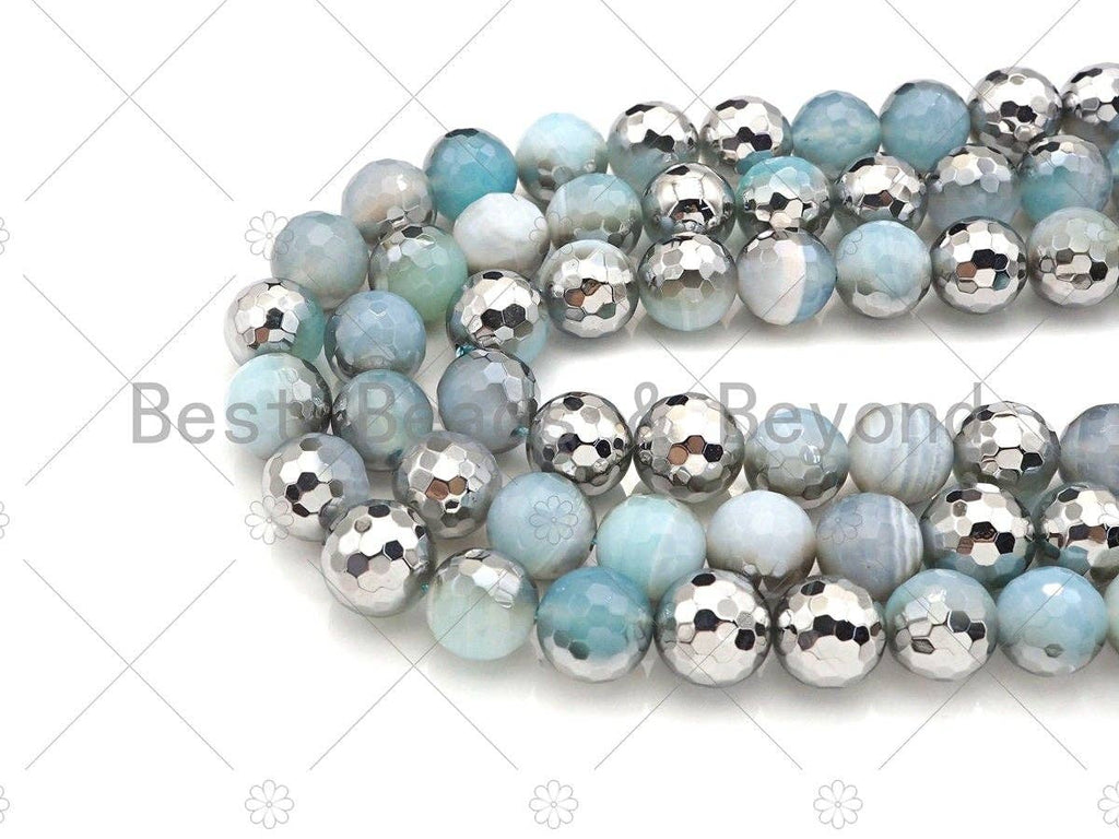 Natural Half Silver Opal Blue Agate Beads, 8mm/10mm/12mm Round Faceted Light Blue Agate Beads, 15.5 Full Strand, sku# UA126