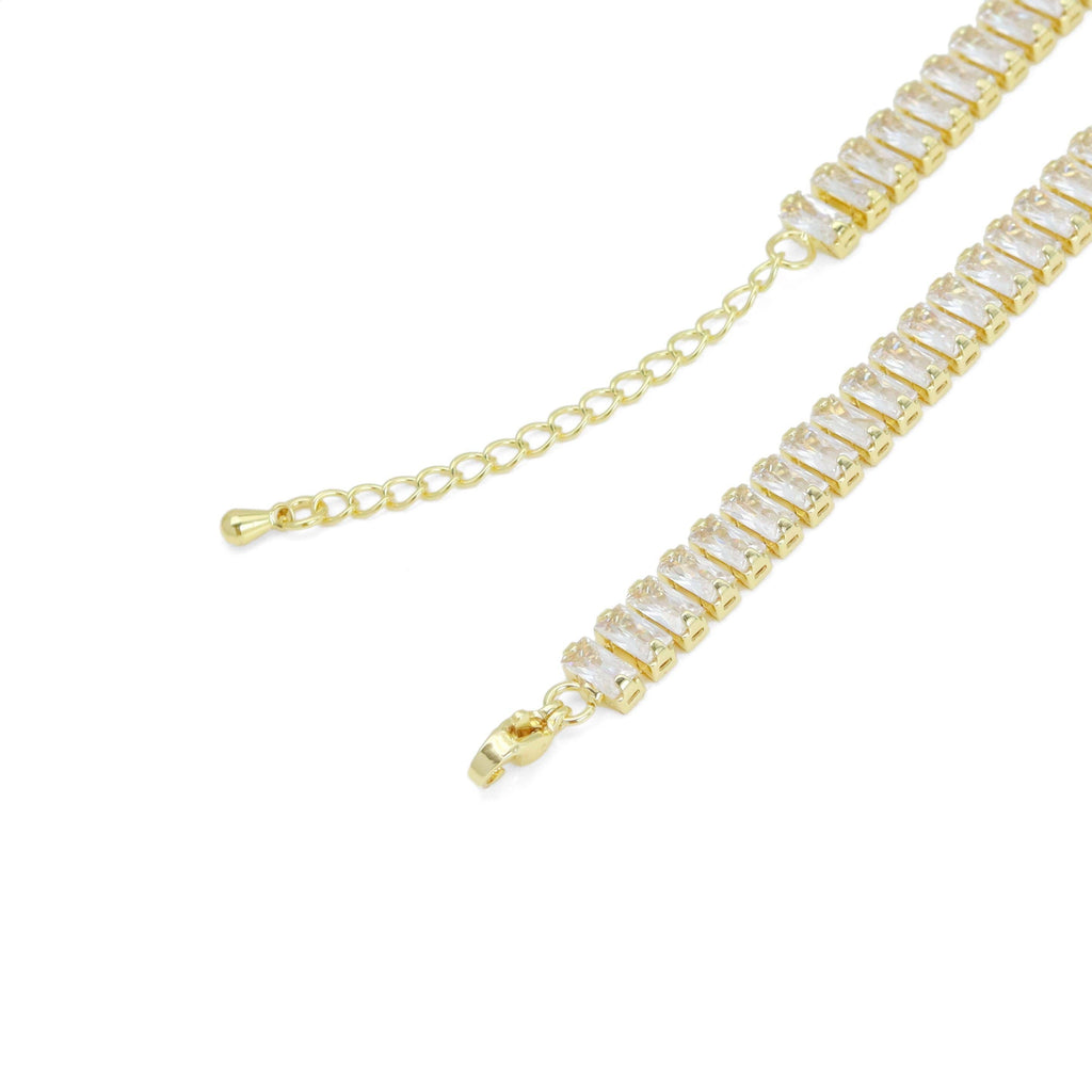 Baguette CZ Tennis Chain Removable Heart Center Necklace, Sku#A383