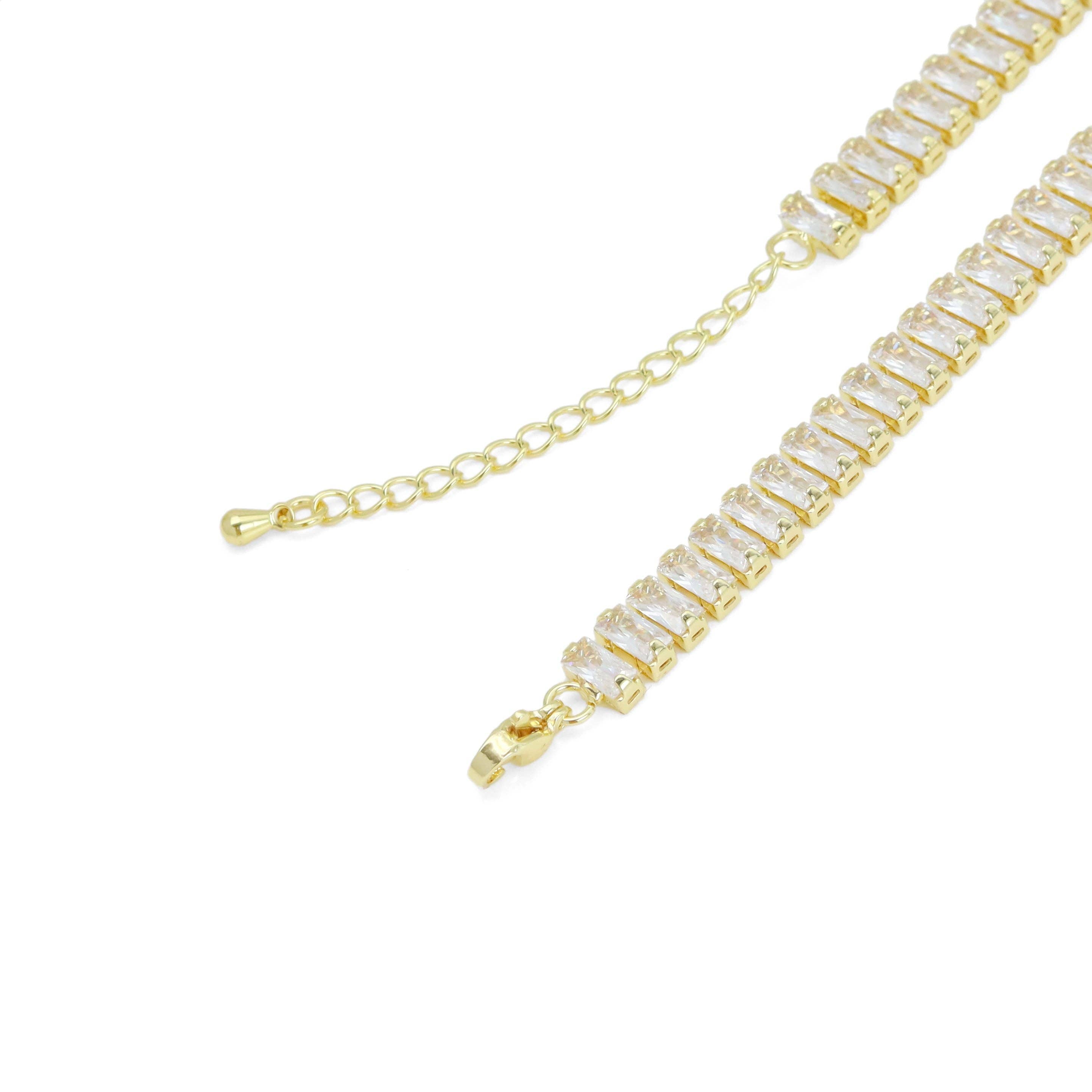 Baguette CZ Tennis Chain Removable Heart Center Necklace, Sku#A383