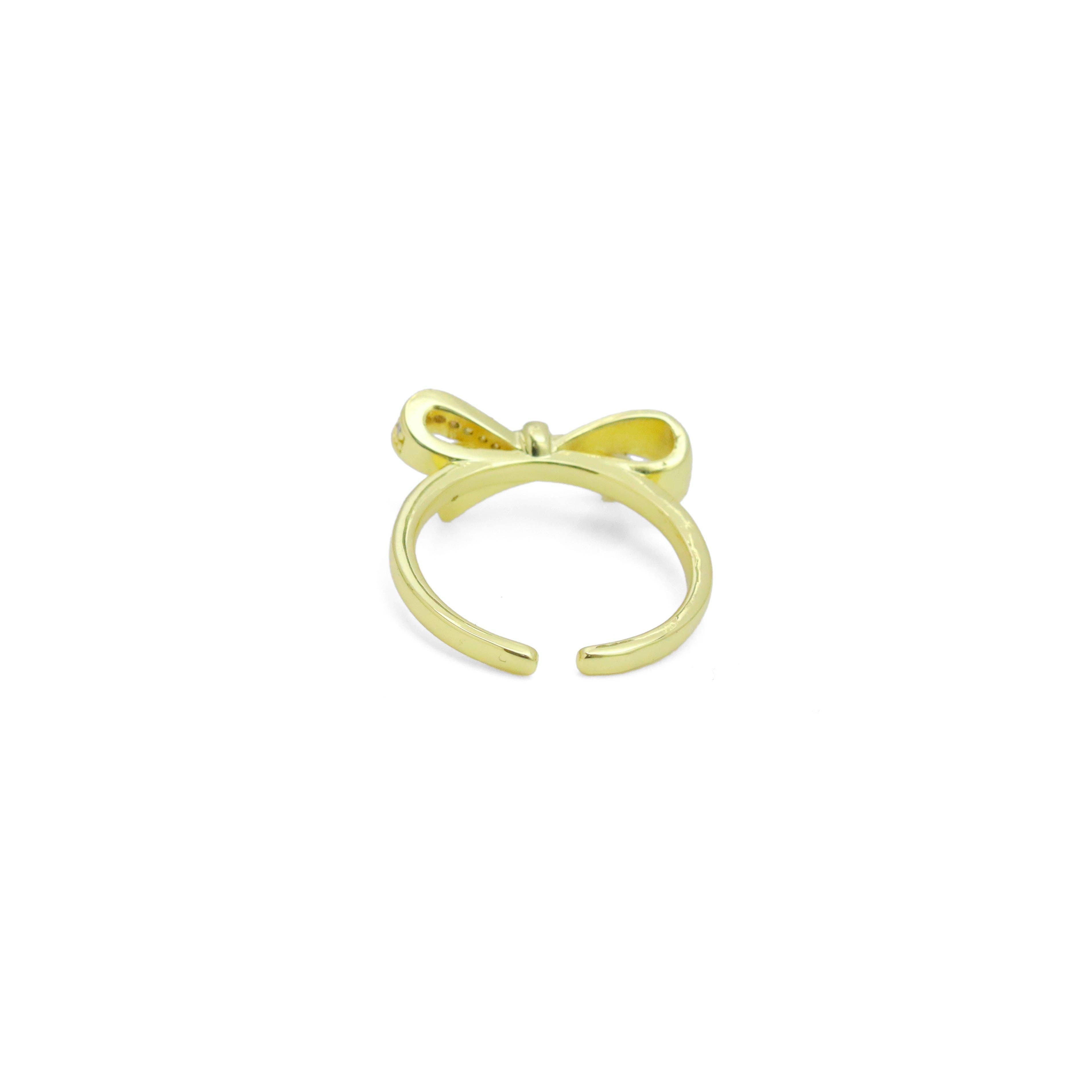 Gold Silver CZ Bow Adjustable Ring, Sku#A339