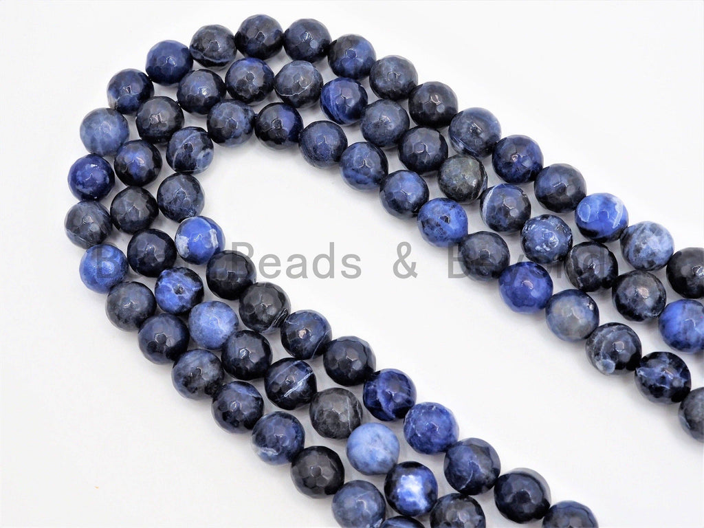 Quality Natural Faceted Blue Sodalite Round Beads, 8mm/12mm Blue Sodalite Beads,15.5" Full Strand, SKU#U380c