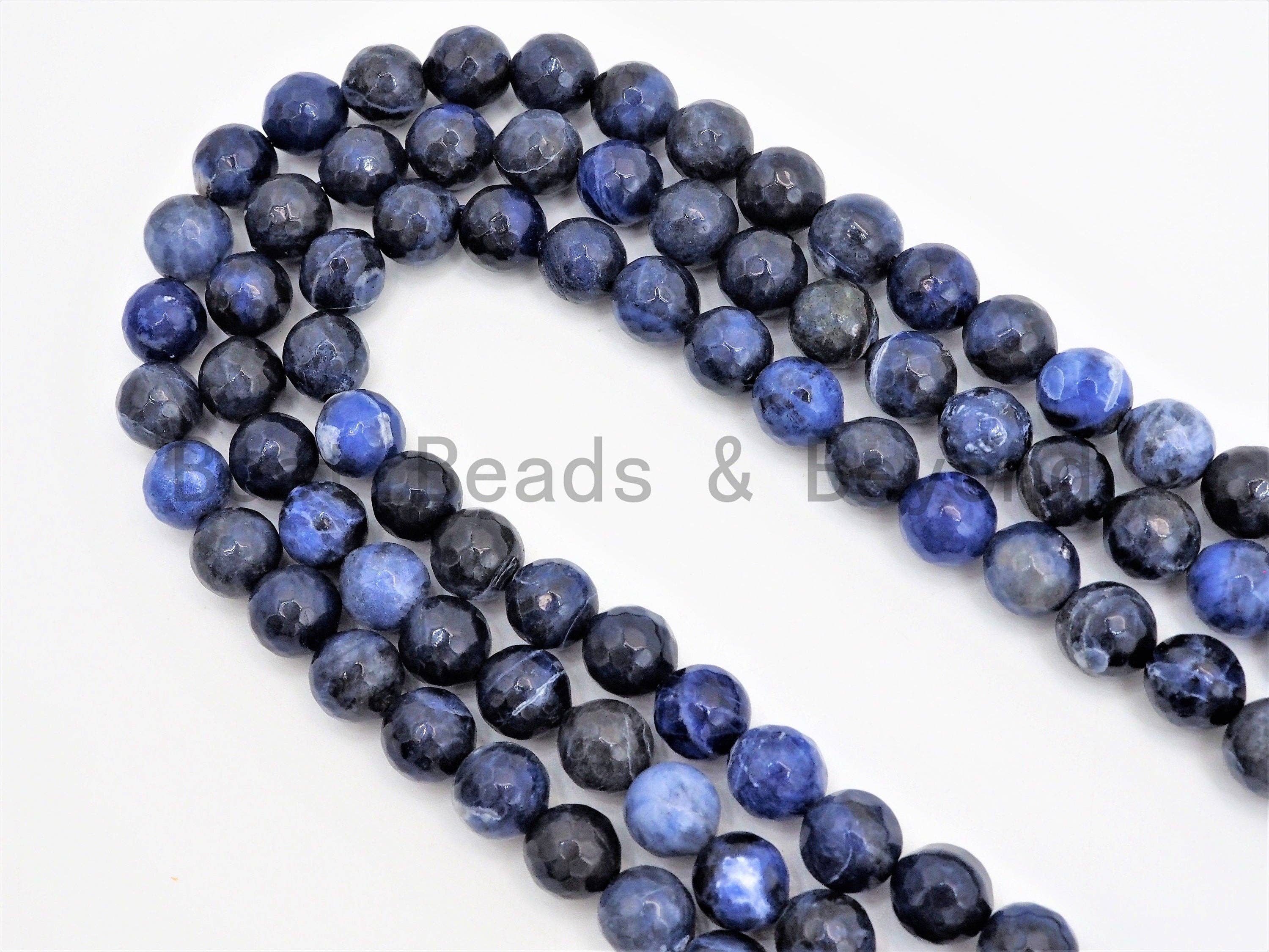 Quality Natural Faceted Blue Sodalite Round Beads, 8mm/12mm Blue Sodalite Beads,15.5" Full Strand, SKU#U380c