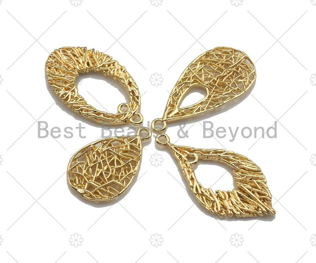 Filigree Gold Lacy Charm, heart/leaf/oval/Teardrop Shape Brushed Gold Twisted Wire Charm Pendants for Earrings necklace making, sku#CP06