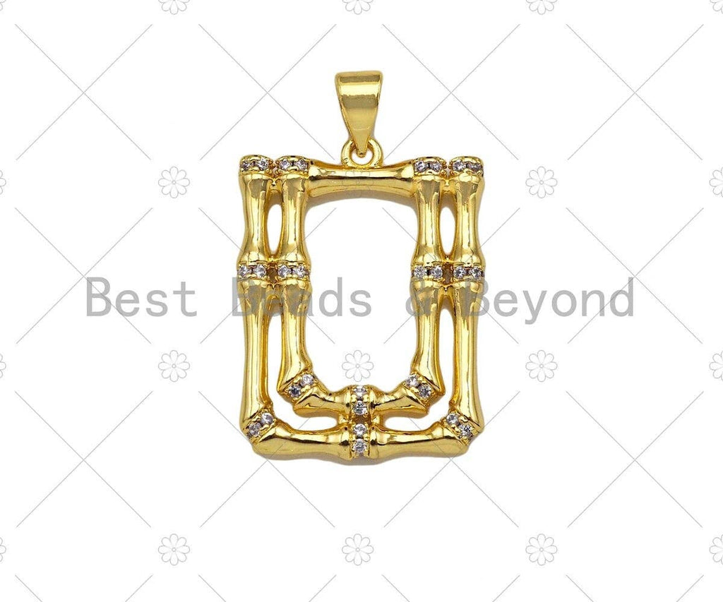 CZ Micro Pave Double Picture Frame Shape Pendant/Charm,18K Dainty Gold Charm, Necklace Bracelet Charm Pendant,18x24mm,Sku#LK240