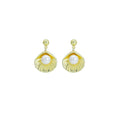 Gold White Pearl  Shell Stud Earrings, Sku#LX782