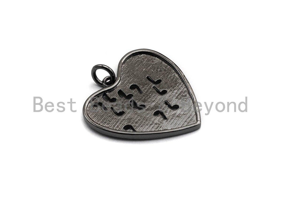 CZ Micro Pave Hollow Out Music Note On Heart Pendant, Bracelet Necklace Cubic Zirconia  Heart Pendant Charm, 22x22mm,sku#Z477