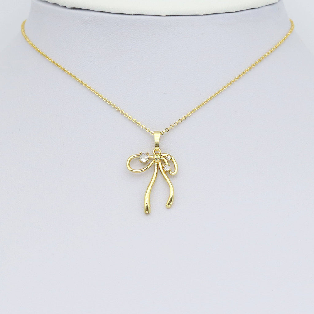 Gold Clear CZ Bow Charm Pendant, Sku#A416