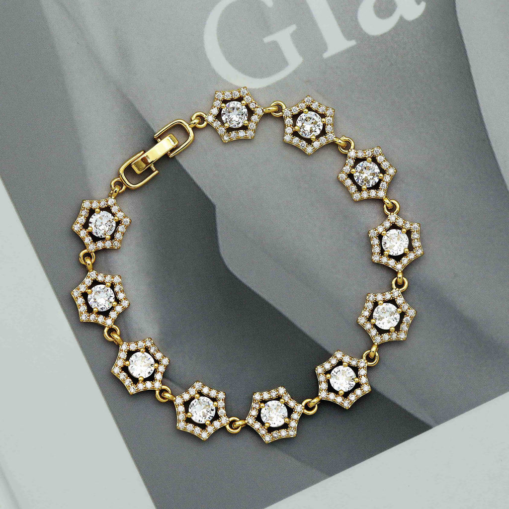 CZ Gold Silver Bezel Setting Hexagon Bracelet, Sku#B215